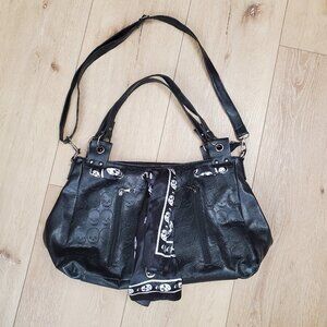 Skull Handbag Gothic Satchel Shoulder Crossbody Bag Black Purse Scarf Halloween